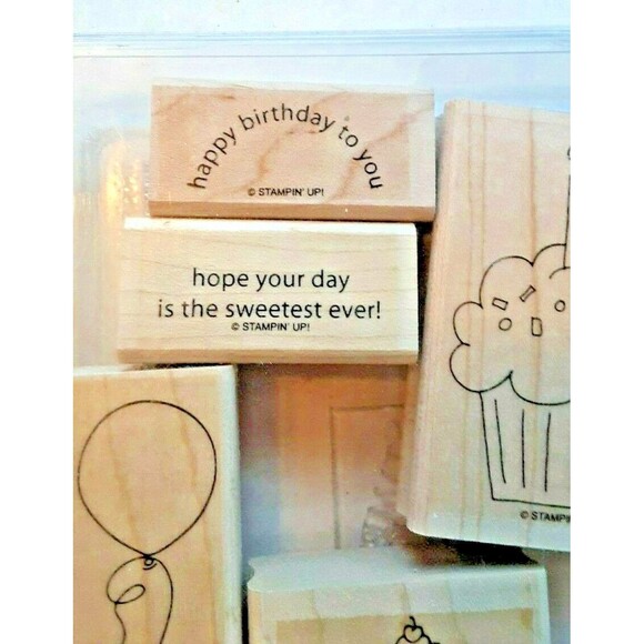 Crazy For Cupcakes Retired Stampin' Up! Stamp Set Balloon Party Birthday - Picture 2 of 8